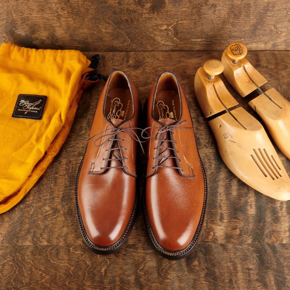 Florsheim 93603 NOS 5 Nail V-Cleat Brown PTB Men's Dress Shoes w/ Trees and Bags